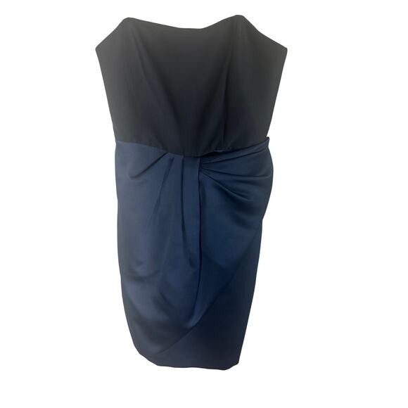 NWT Halston Women's Draped Cocktail Dress M Spaghetti Strap Two-Tone Black Navy - Picture 6 of 16